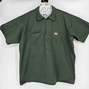 Ben Davis Shirt Mens 3XL Half Zip Olive Drab Short Sleeve Workwear Tough